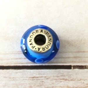 PANDORA blue Murano glass bead with flowers